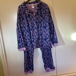 munki munki Women’s Sock Monkey Pajama Set in Navy and Purple XXL